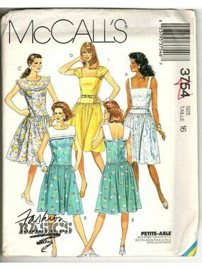 McCalls 3754 Misses 16 and 16P Dress Vintage 1987 UNCUT Sewing Pattern